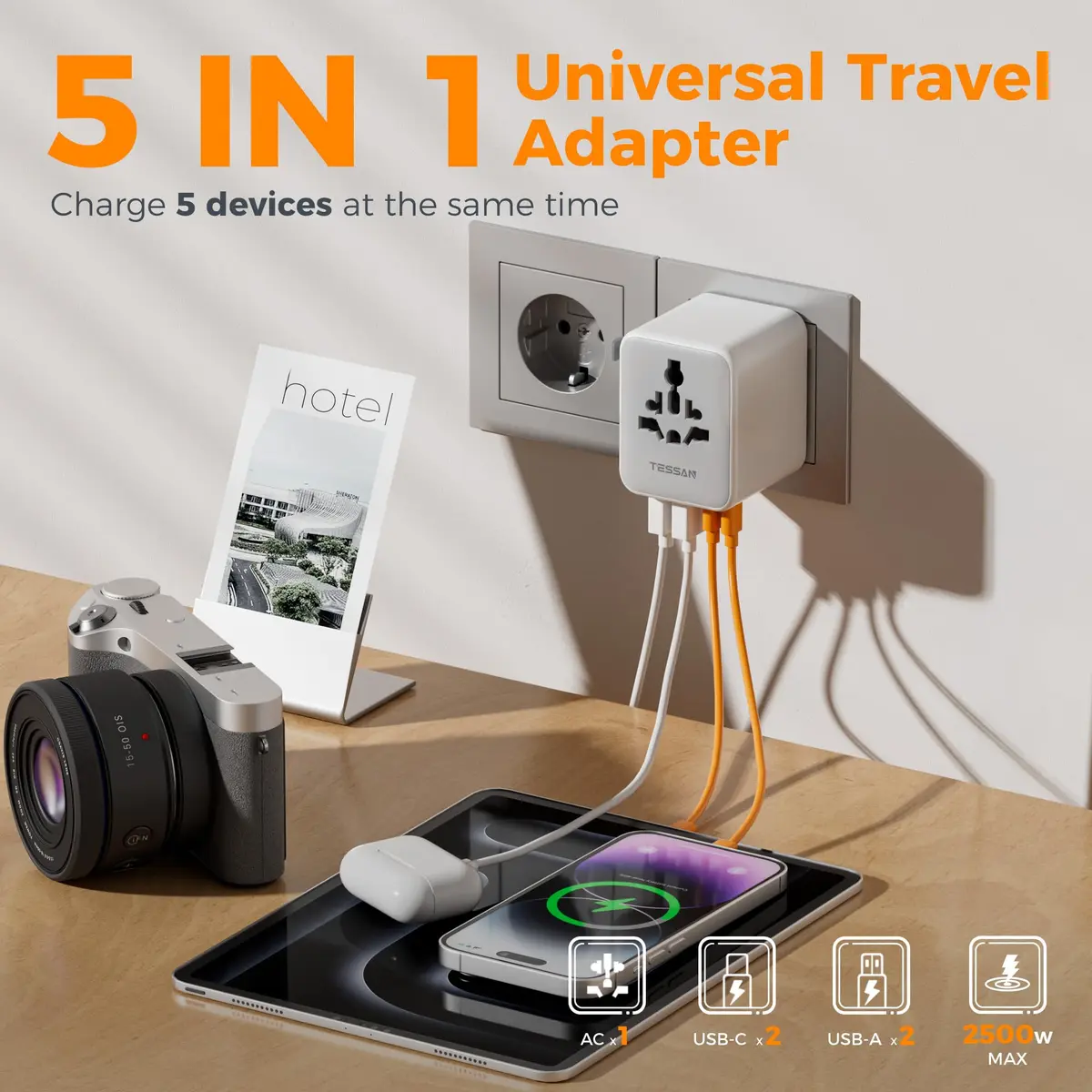 TESSAN Universal Travel Adapter, International Power Adapter | 2 USB A + 2 USB C, 150+ Countries, Compact & Lightweight - view 3