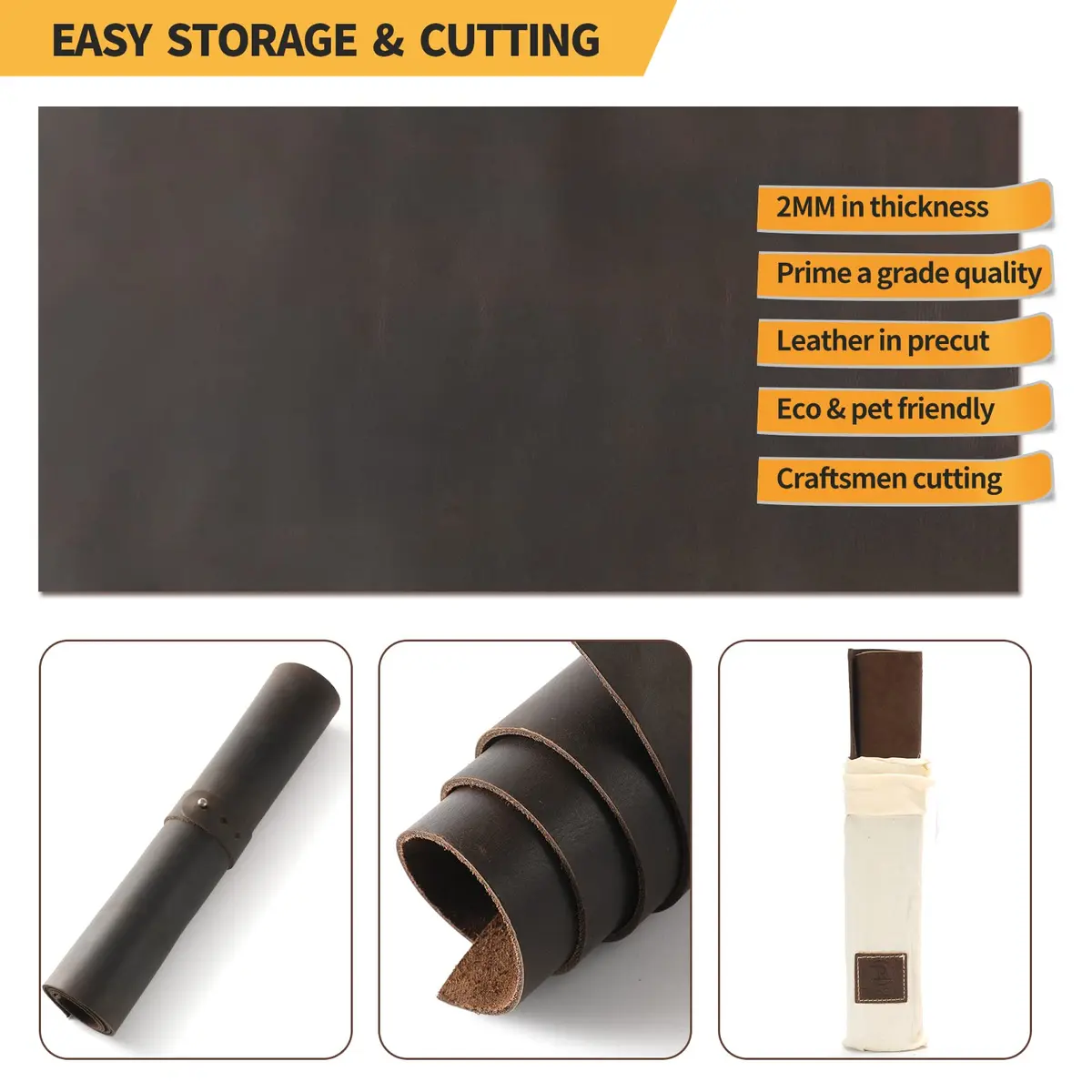 RingSun 12''X24'' Full Grain Leather Sheets for Crafts (2mm) | Genuine Leather for Tooling & Sewing - view 4