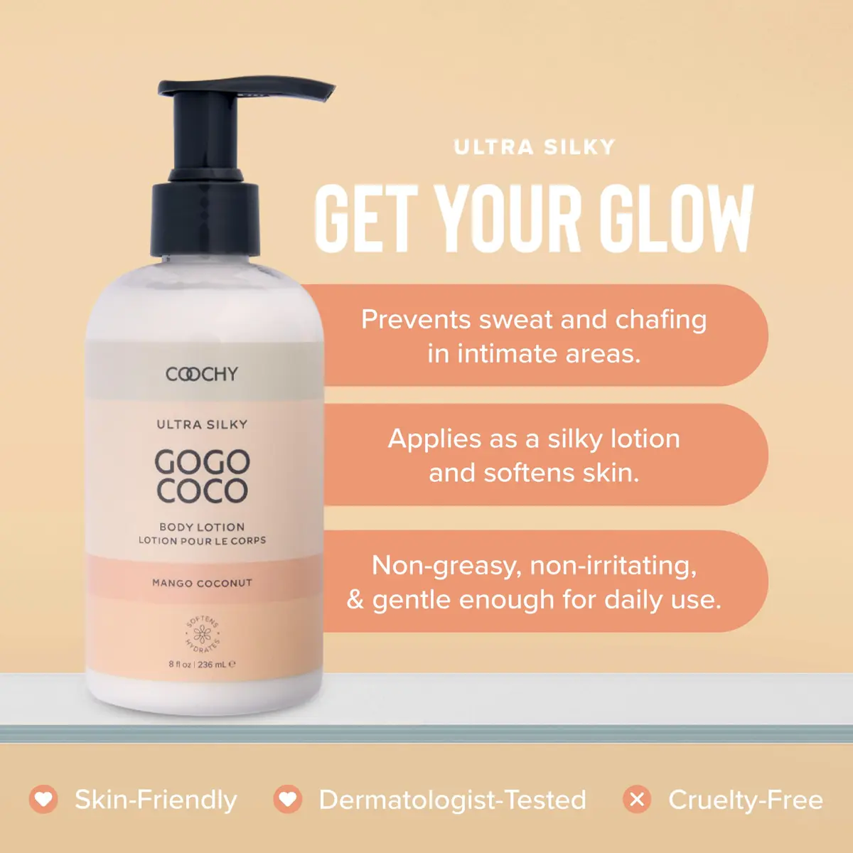 Coochy Ultra Silky Body Lotion | Post Shaving Cream | Skin Care After Shave Moisturizer | Prevents Bumps, Ingrowns, Razor Burn | Mango Coconut, 8 oz - view 2