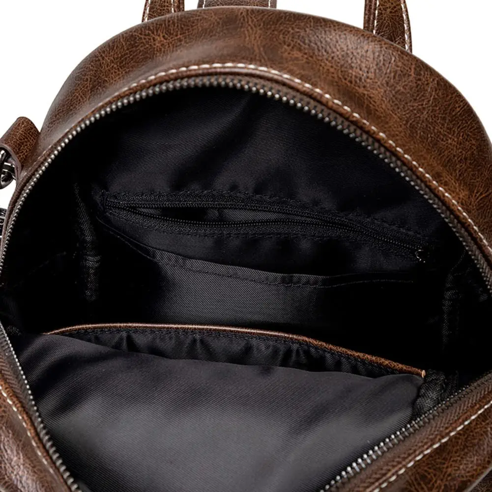 Mn&Sue Medium Black Leather Backpack Purse for Women | Fashion Shoulder Bag Rucksack 28cm (11" x 5.5" x 11.8") - view 6