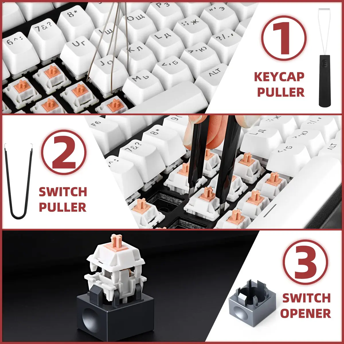 YIMAGUJRX Keyboard Lube Kit with Switch Opener, Tweezers, Keycap & Switch Pullers, Lubrication Brush for Custom Keyboard (6 Pcs) - view 4