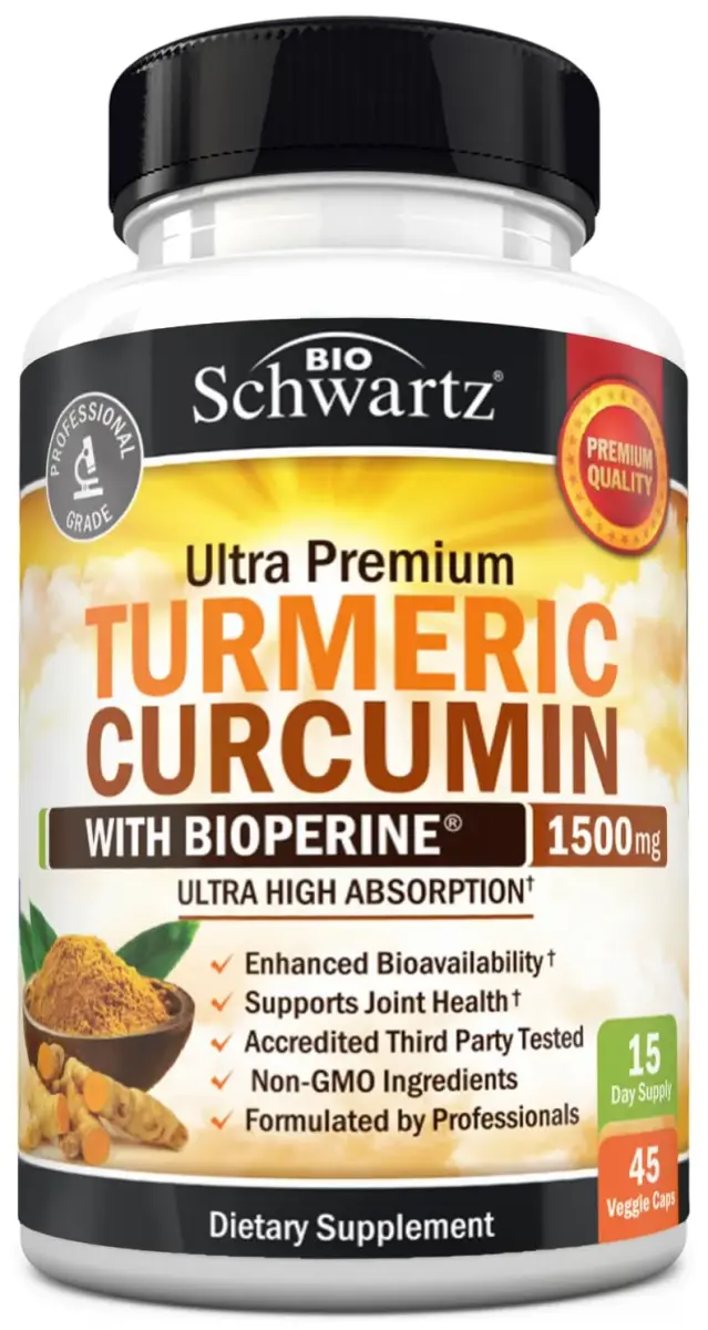 BioSchwartz Turmeric Curcumin 1500mg Capsules with Black Pepper Extract | 45 Count (1350mg Turmeric Root, 150mg Curcuminoids, 10mg BioPerine) - main product image