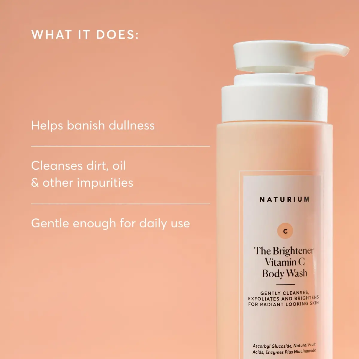 Naturium The Brightener Vitamin C Body Wash, Gentle Cleanser for Smoother-Looking Skin, Removes Dirt, Oil & Other Impurities, 479g (16.9 oz) - view 3