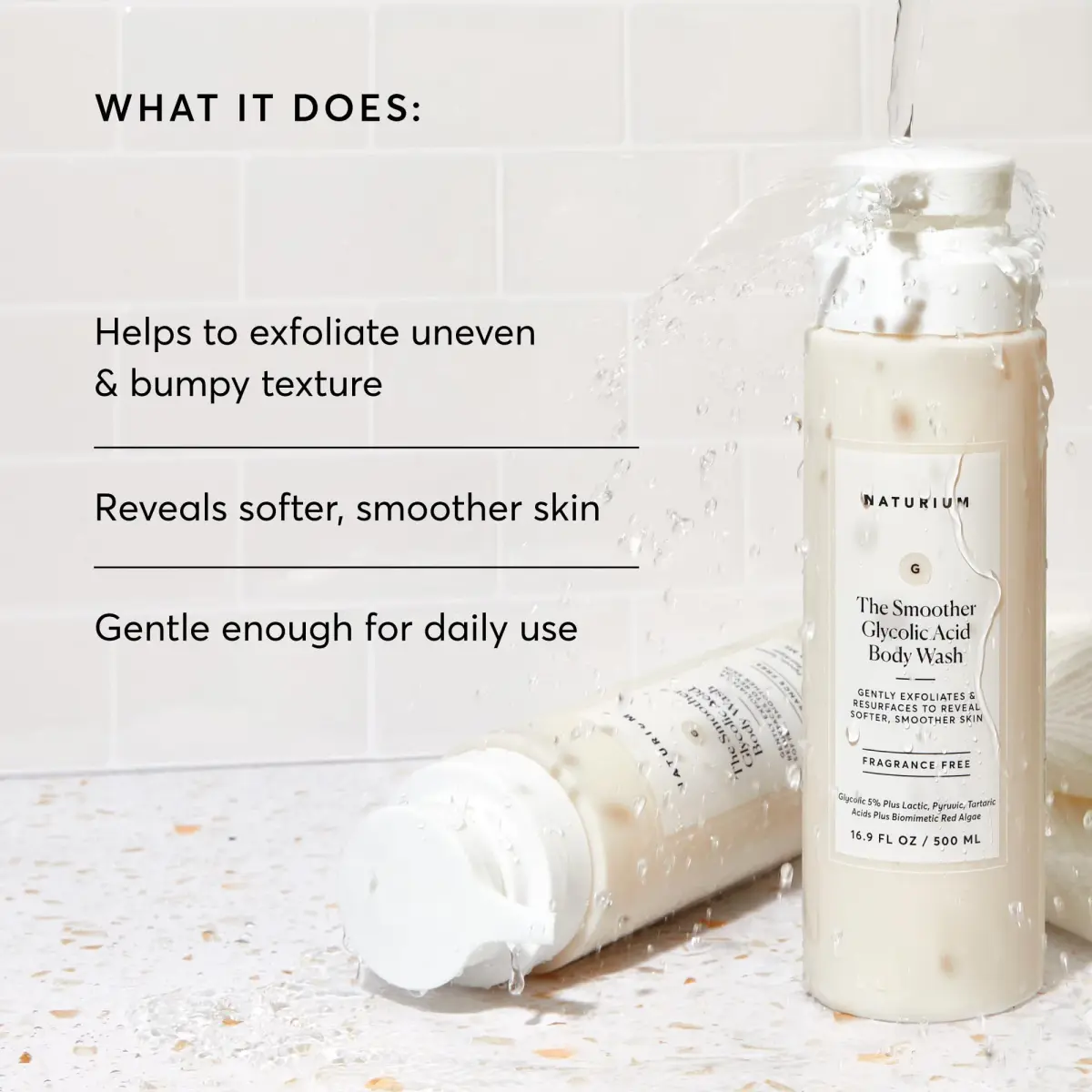 Naturium The Smoother Glycolic Acid Body Wash 500ml (16.9 fl oz) | Exfoliates Rough & Bumpy Texture - view 3