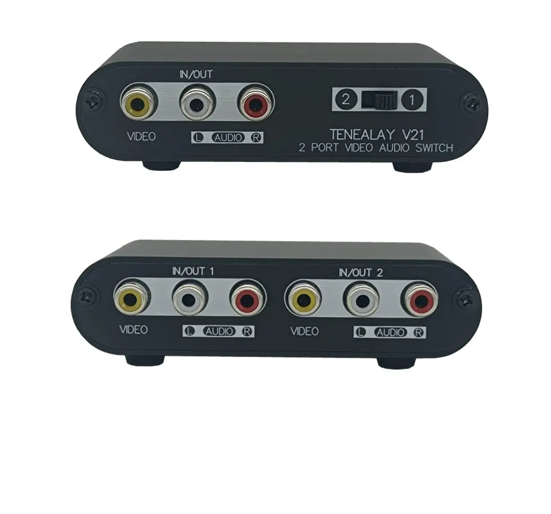 TENEALAY 2-Way AV Switch RCA Switcher 2 in 1 Out | Composite Video & Stereo Audio Selector Box - main product image