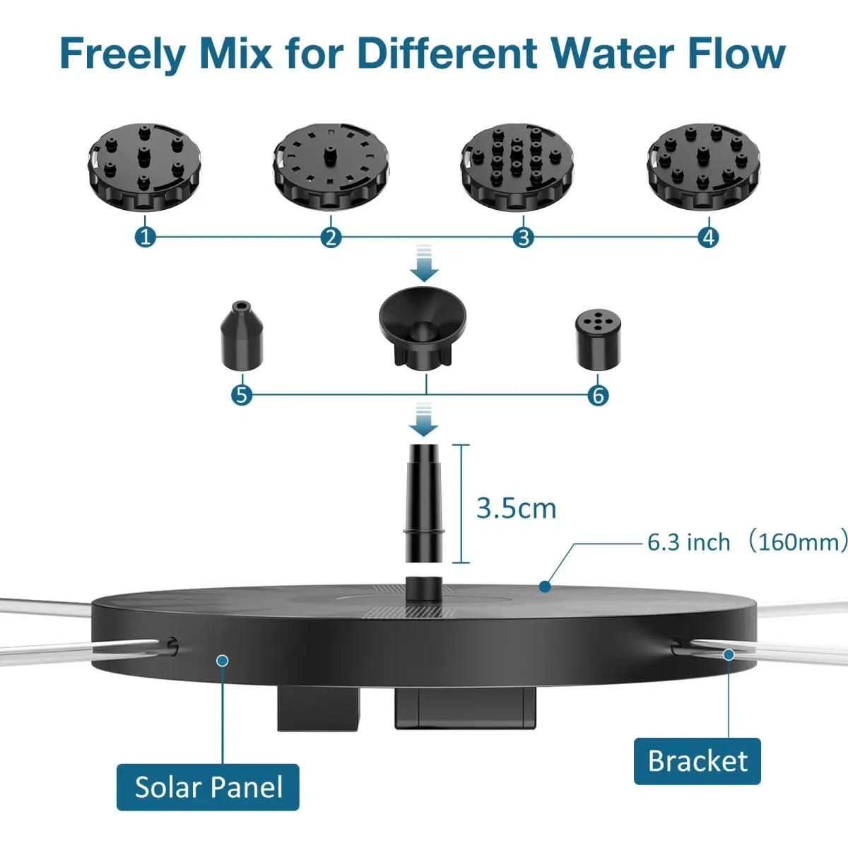 AISITIN 2.5W Solar Fountain for Bird Bath with 6 Nozzles, 2 Pack | 28" Max Water Height - view 2