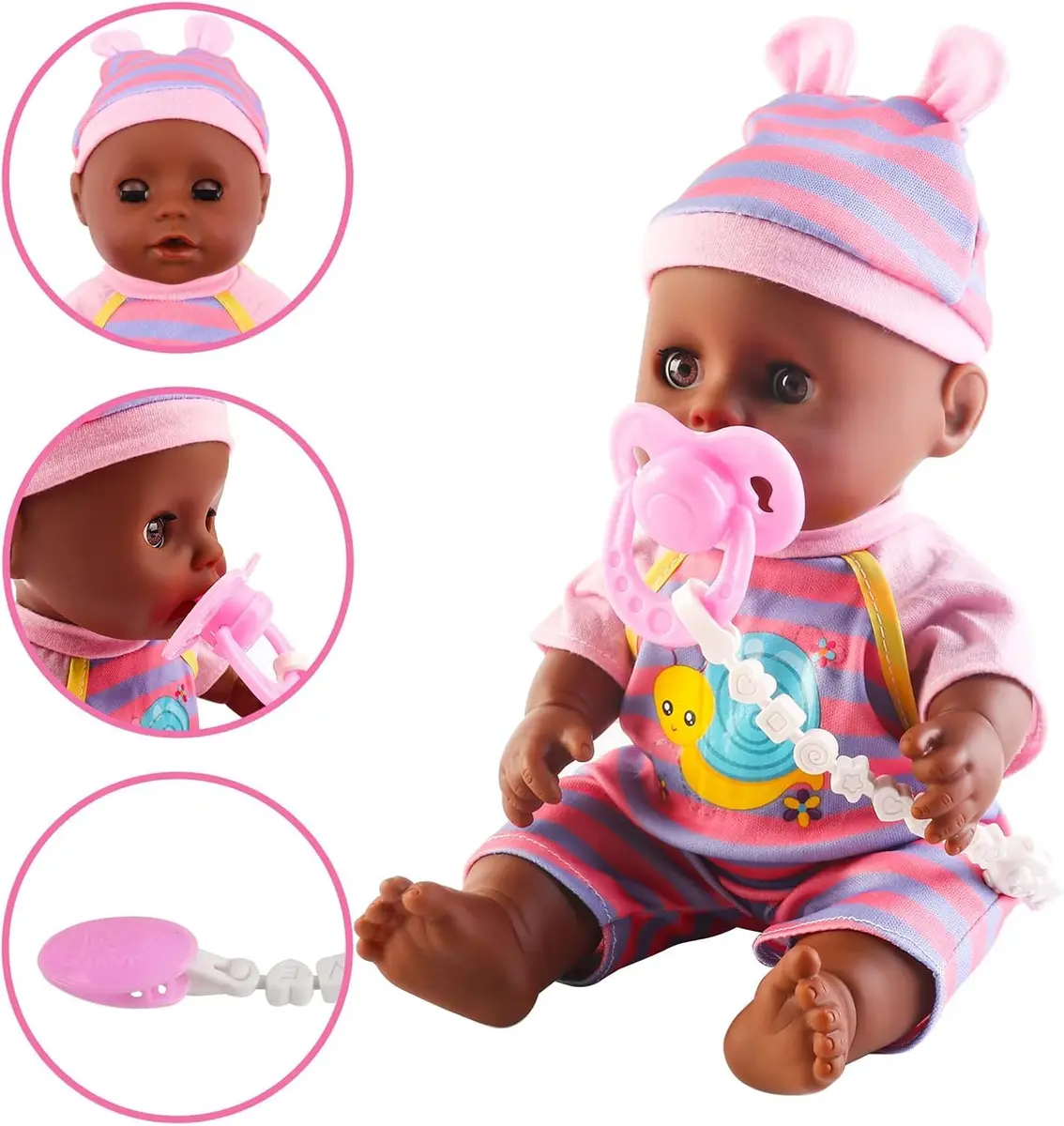 deAO Baby Doll Play Set with Crib, High Chair & Accessories, Black | 21-Piece Pretend Play Toy for Ages 3+ - view 7