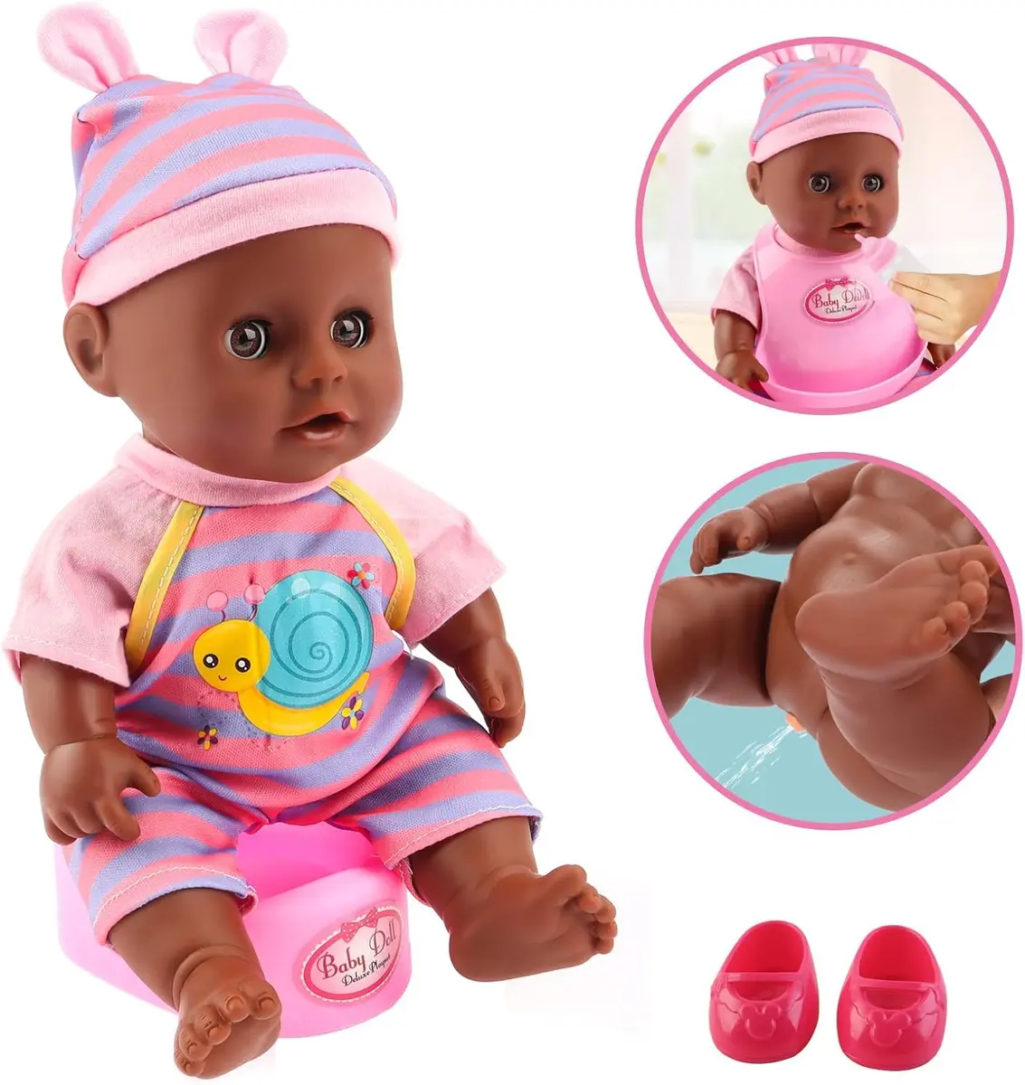 deAO Baby Doll Play Set with Crib, High Chair & Accessories, Black | 21-Piece Pretend Play Toy for Ages 3+ - view 3