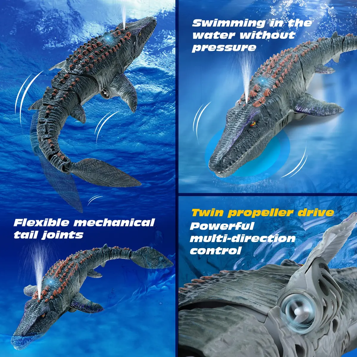 fromeasy RC Dinosaur Toys for Kids 3-7 | Mosasaurus Diving RC Boat with Light & Spray Water - view 5