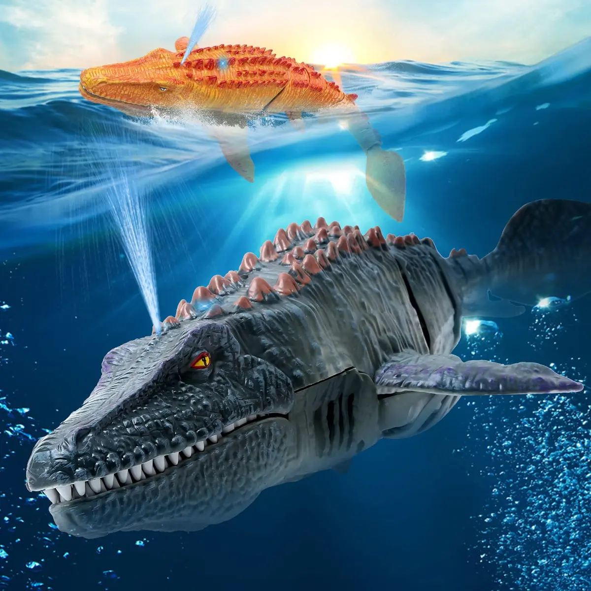 fromeasy RC Dinosaur Toys for Kids 3-7 | Mosasaurus Diving RC Boat with Light & Spray Water - view 2