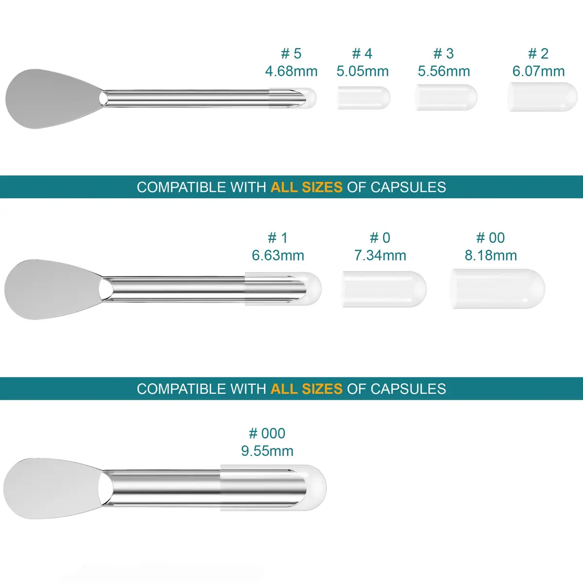 Foosi Capsule Filling Machine Spoons for All Sizes #000-5 | Micro Lab Powder Filler Tool - view 2