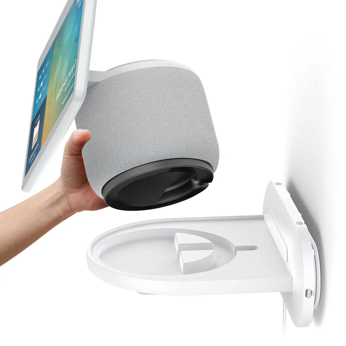 PlusAcc White Echo Show 10 3rd Gen Wall Mount Stand | Space Saving Alexa Accessories Bracket Shelf Holder (17.4cm x 21.9cm x 4.1cm) - main product image