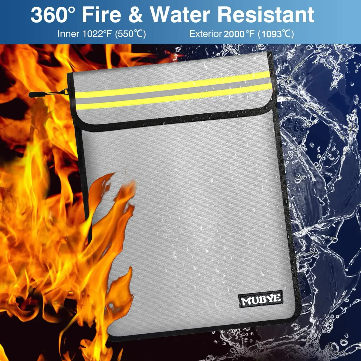 MUBYE Fireproof Waterproof Document Bag 39cm x 28cm (15"x 11") | Protects Valuables from Fire and Water - view 4