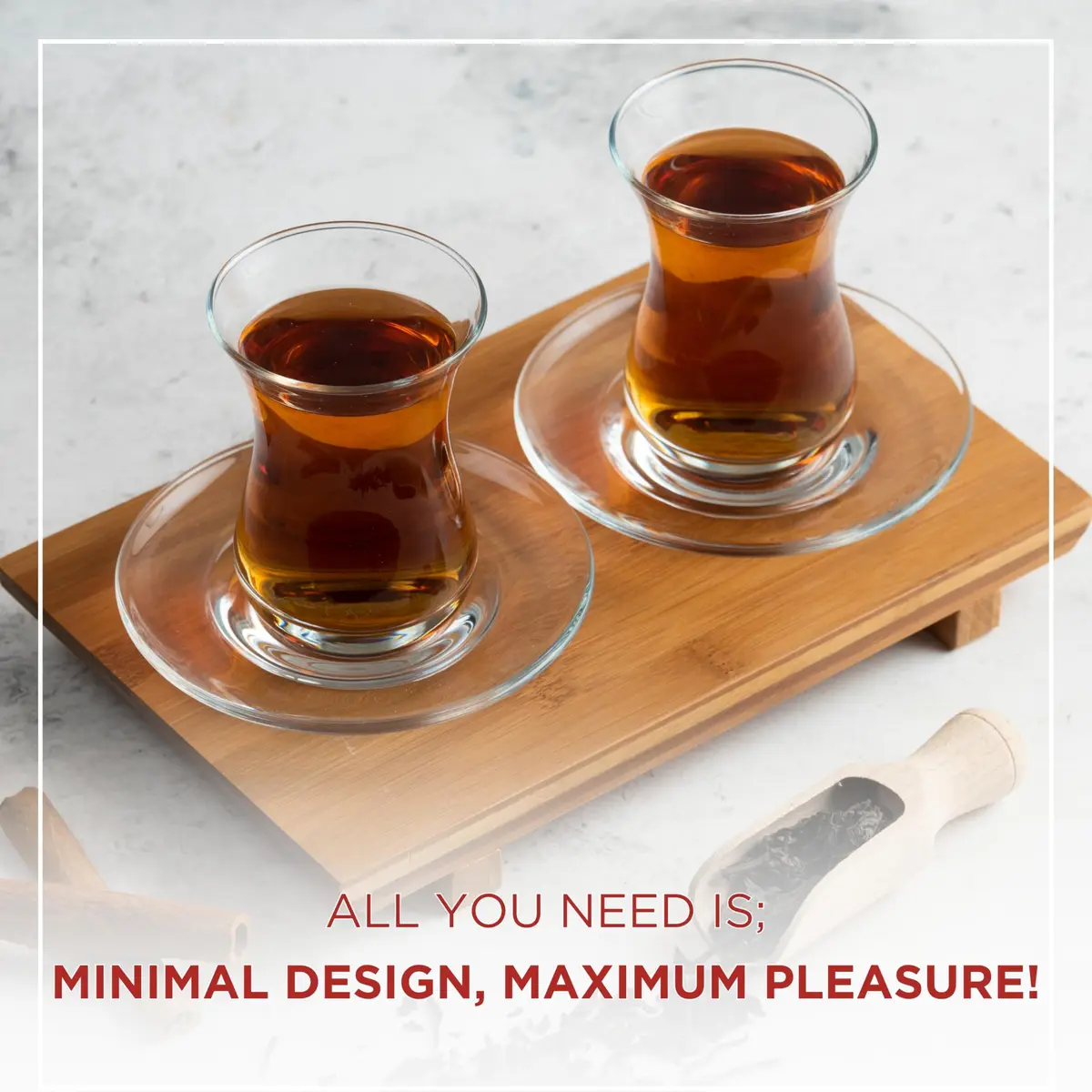 ums Turkish Tea Glass Set - 6 Glasses & Saucers | Elegant Tulip Shape for Hot Drinks - view 4