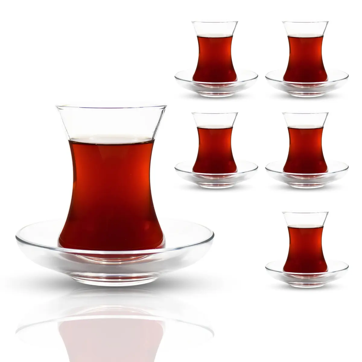 ums Turkish Tea Glass Set - 6 Glasses & Saucers | Elegant Tulip Shape for Hot Drinks - view 5