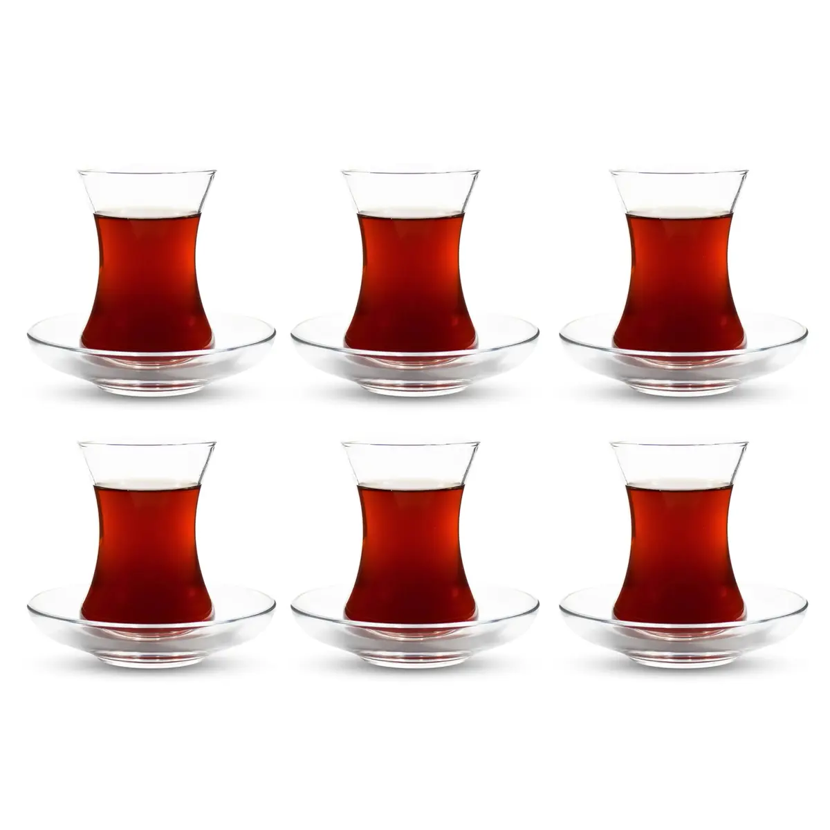 ums Turkish Tea Glass Set - 6 Glasses & Saucers | Elegant Tulip Shape for Hot Drinks - main product image
