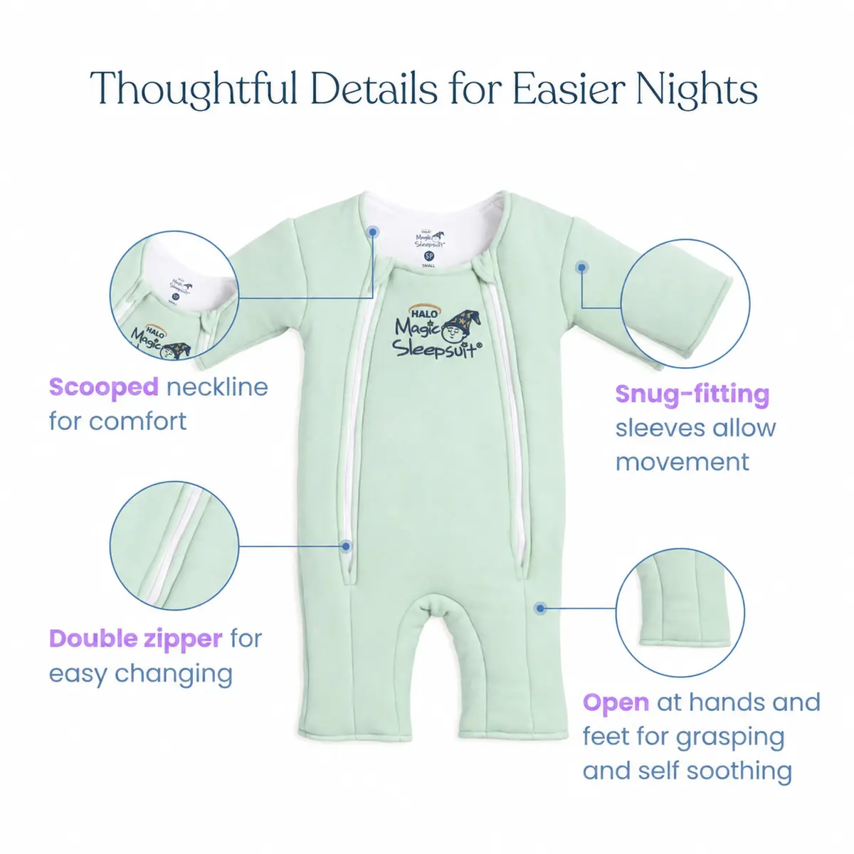 Magic Sleepsuit Large 18-21 lbs | 100% Cotton, Sage Green, Baby Sleep Transition Suit - view 5