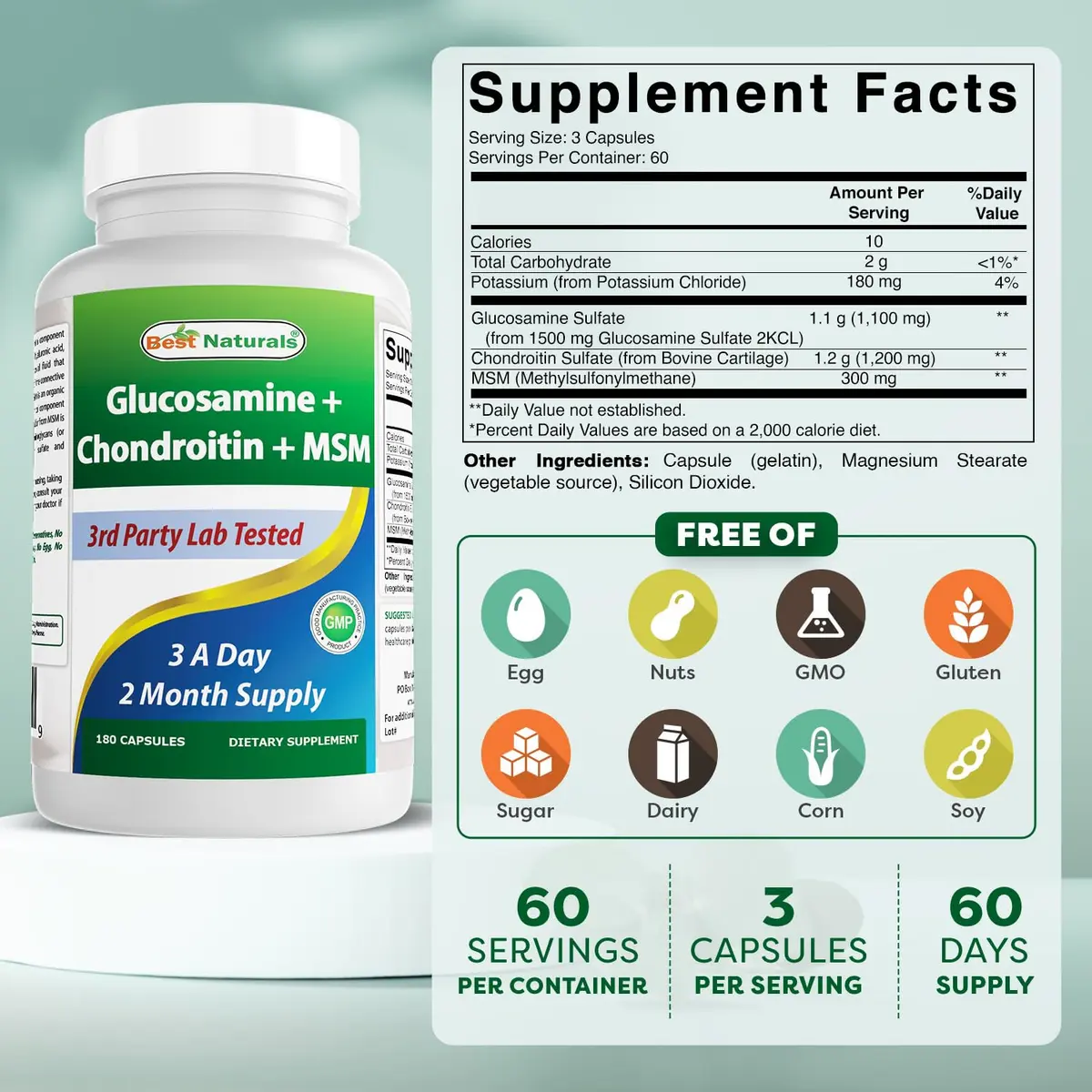 Best Naturals Glucosamine Chondroitin MSM Joint Supplements 360 Count | 2600 mg per Serving for Joint Support - view 2