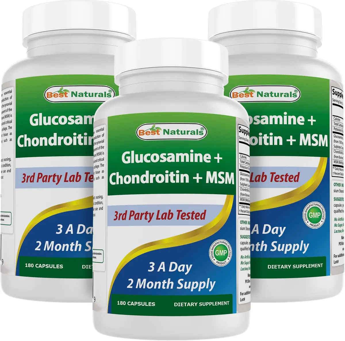 Best Naturals Glucosamine Chondroitin MSM 2600 mg | Unflavored, 180 Capsules, USA Import - main product image