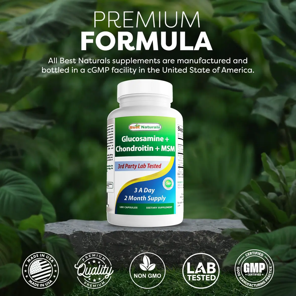 Best Naturals Glucosamine Chondroitin MSM 2600 mg | Unflavored, 180 Capsules, USA Import - view 5