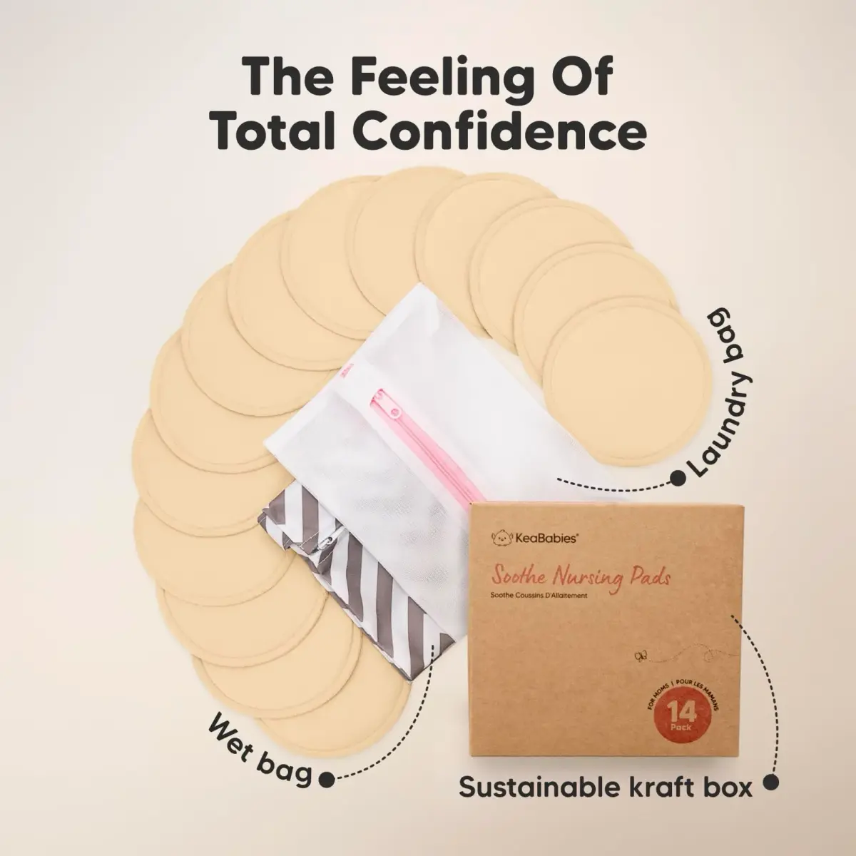 KeaBabies Reusable Nursing Pads for Breastfeeding (Bare Beige, 14-Pack, 12.2 cm) - view 8