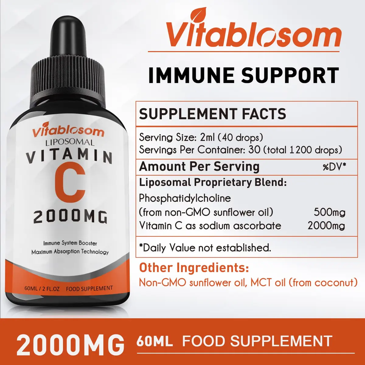 Vitablosom Liposomal Vitamin C 2000mg Liquid for Adults | High Absorption & Immune Support - view 7