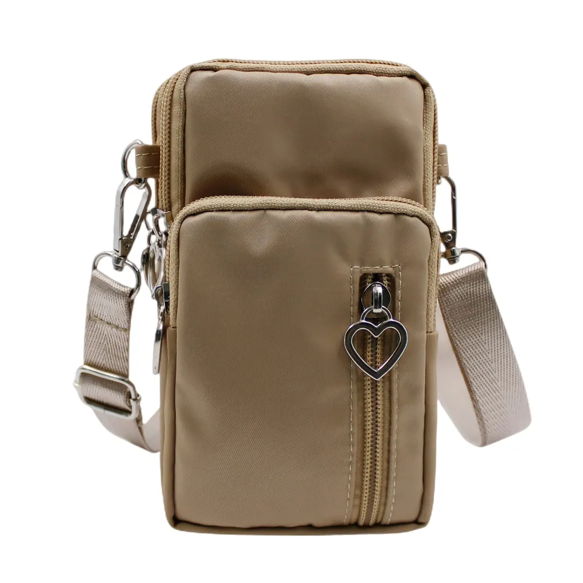 JUMISEE 3-Layers Crossbody Bag Cellphone Pouch Armband Wallet Nylon Smartphone Purse (Khaki) | Water-Resistant, Adjustable Strap, Fits Most Phones - main product image