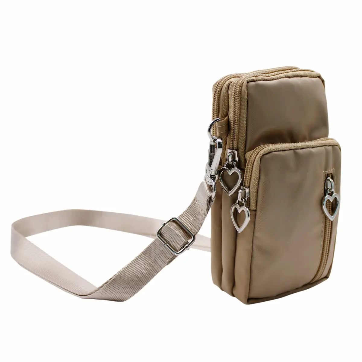 JUMISEE 3-Layers Crossbody Bag Cellphone Pouch Armband Wallet Nylon Smartphone Purse (Khaki) | Water-Resistant, Adjustable Strap, Fits Most Phones - view 2