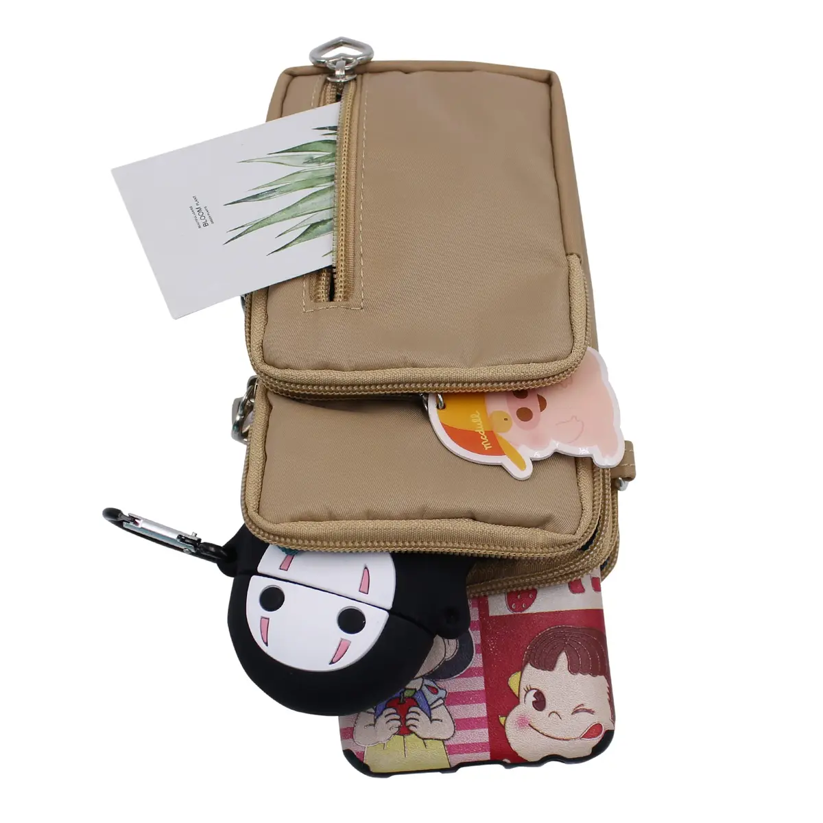 JUMISEE 3-Layers Crossbody Bag Cellphone Pouch Armband Wallet Nylon Smartphone Purse (Khaki) | Water-Resistant, Adjustable Strap, Fits Most Phones - view 4