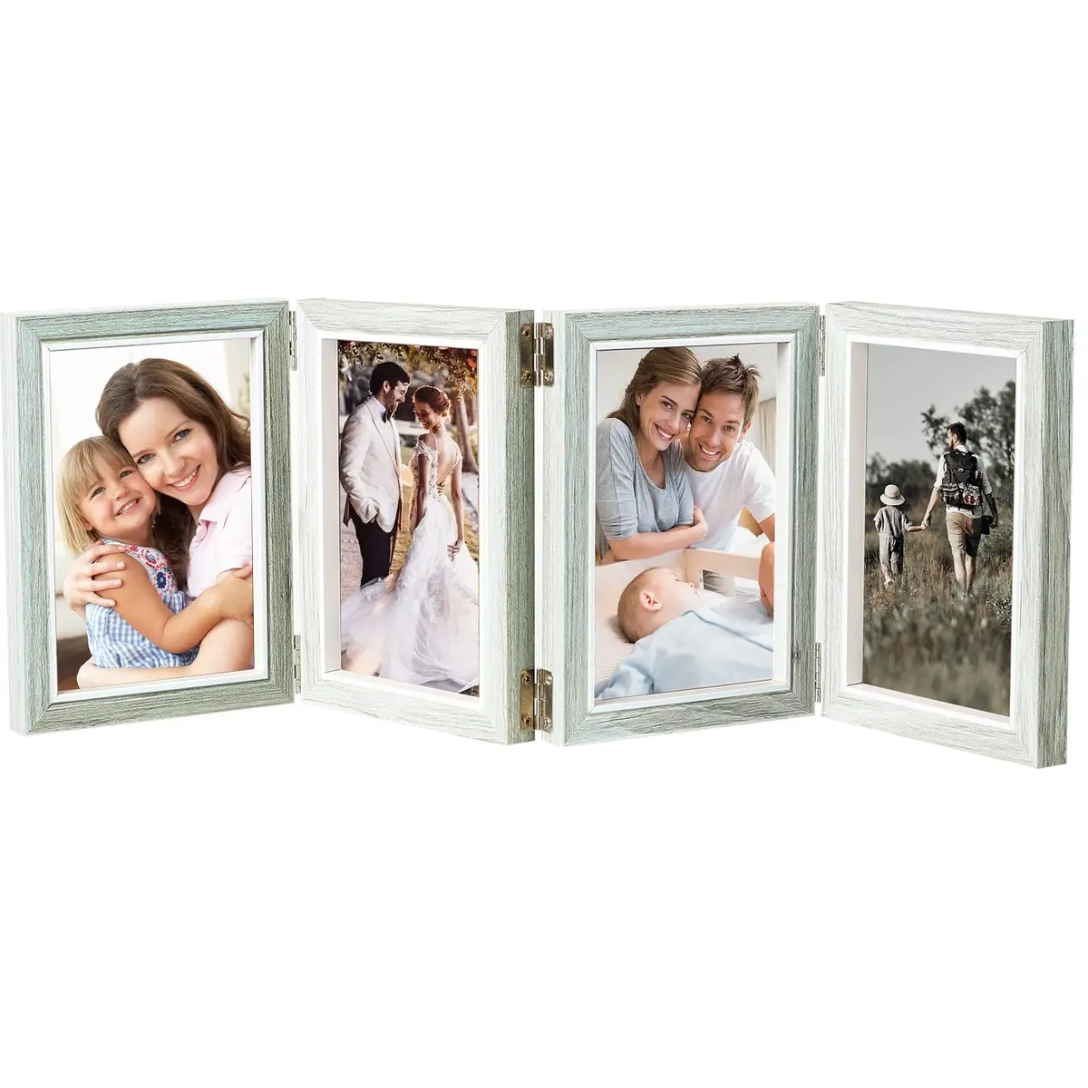 POILKMNI 4x6 Back To School Picture Frame 4 Hinged Frame with 4 Openings | Rustic Wooden Collage Wall Decor - main product image