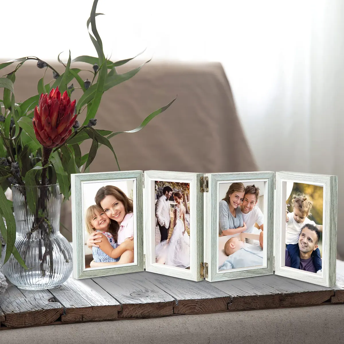 POILKMNI 4x6 Back To School Picture Frame 4 Hinged Frame with 4 Openings | Rustic Wooden Collage Wall Decor - view 2
