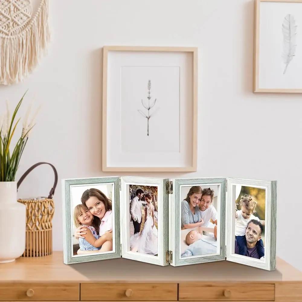 POILKMNI 4x6 Back To School Picture Frame 4 Hinged Frame with 4 Openings | Rustic Wooden Collage Wall Decor - view 4