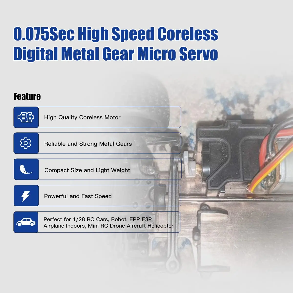 AGFRC High-Speed Sub-Micro RC Servo 8g 0.075s Metal Gear Digital Coreless for 1/28 RC Cars & Airplanes (2-Pack) - view 3