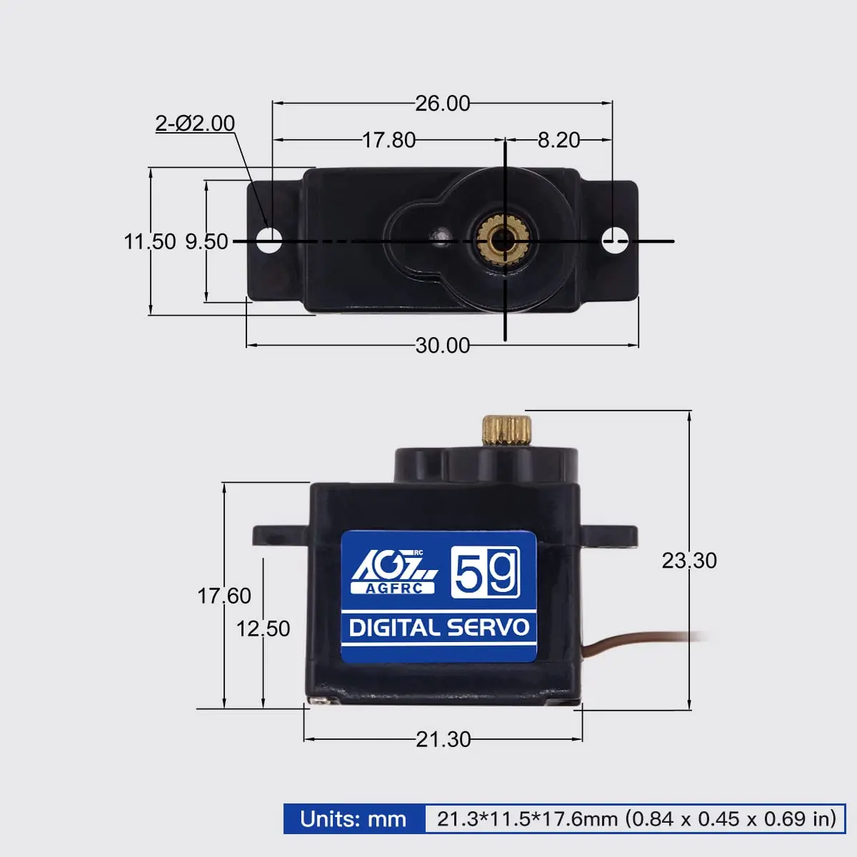 AGFRC High-Speed Sub-Micro RC Servo 8g 0.075s Metal Gear Digital Coreless for 1/28 RC Cars & Airplanes (2-Pack) - view 4