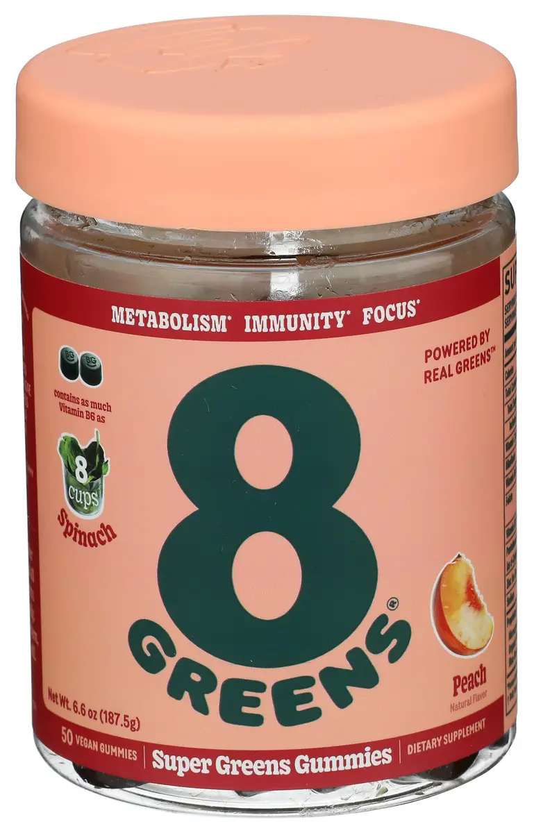 8G Daily Greens Gummies Peach 50 Count | Supports Metabolism, Immunity & Focus - main product image
