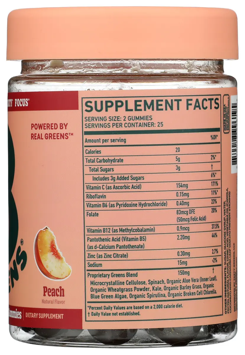 8G Daily Greens Gummies Peach 50 Count | Supports Metabolism, Immunity & Focus - view 5