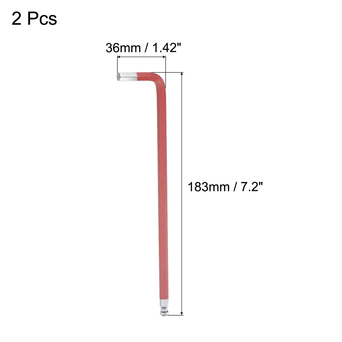 uxcell 6mm Ball End Hex Key Wrench L-Shaped Long Arm S2 Steel Repair Tool 183mm (7.2-inch) | Industrial Grade Durability - view 2
