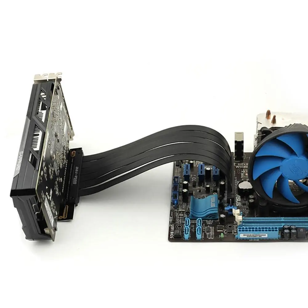 lilila-ree PCIe 3.0 x16 Riser Cable 20cm – 90 Degree Right Angle PCI-E Extension Card for GPU Vertical Mount, High Speed Flexible Graphics Card Extender for PC Gaming Case, Black - main product image
