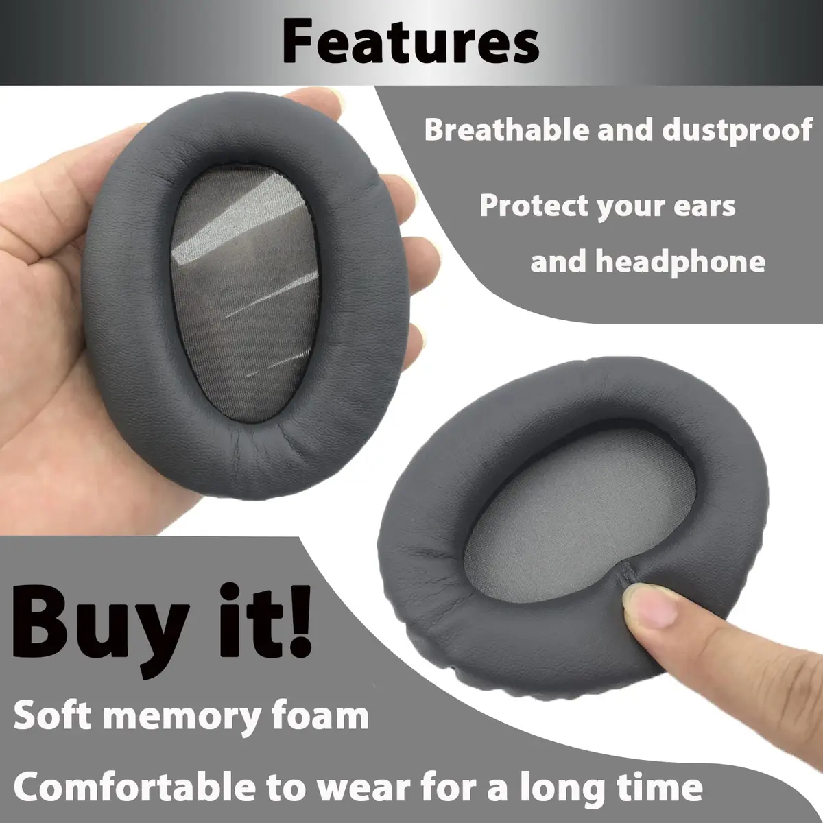 Adhiper Earpads for Sony WH-CH700N WH-CH710N WH-CH720N Headphones - Titanium Gray | Premium Protein Leather & Memory Foam Replacement - view 6