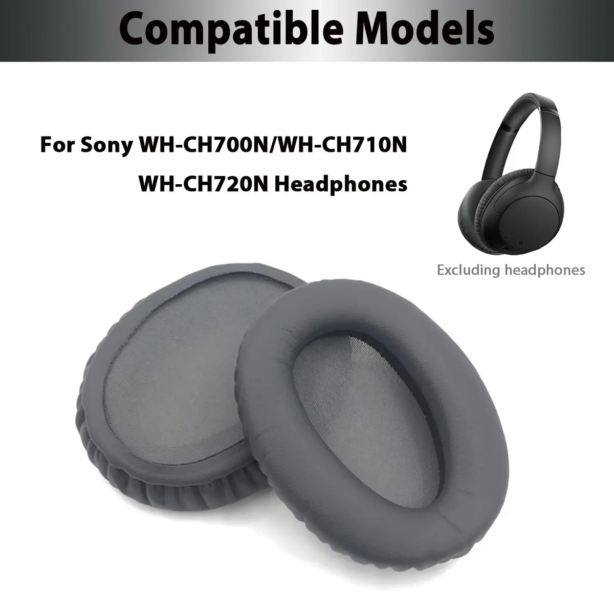 Adhiper Earpads for Sony WH-CH700N WH-CH710N WH-CH720N Headphones - Titanium Gray | Premium Protein Leather & Memory Foam Replacement - view 2