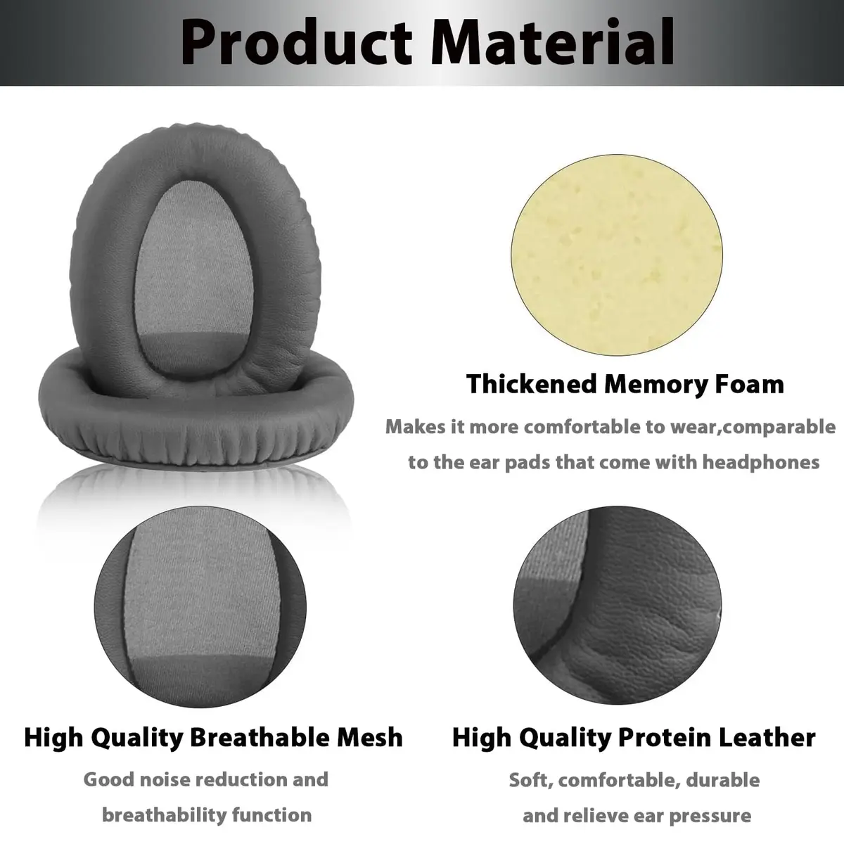 Adhiper Earpads for Sony WH-CH700N WH-CH710N WH-CH720N Headphones - Titanium Gray | Premium Protein Leather & Memory Foam Replacement - view 3