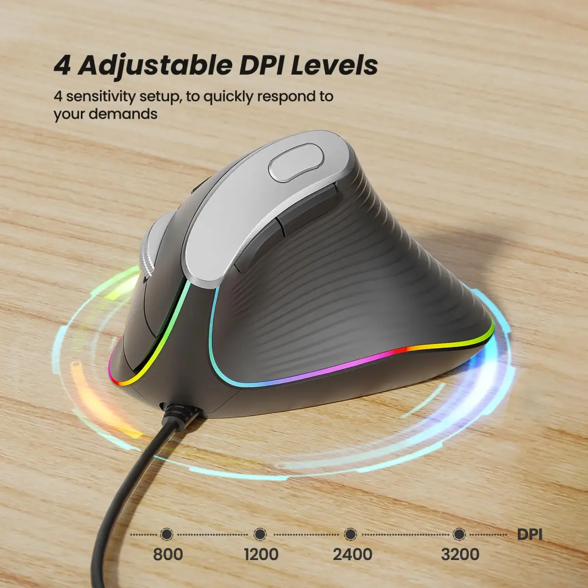Nulea M504 Wired Vertical Mouse with RGB Lighting | 3200 DPI Optical Sensor - view 6
