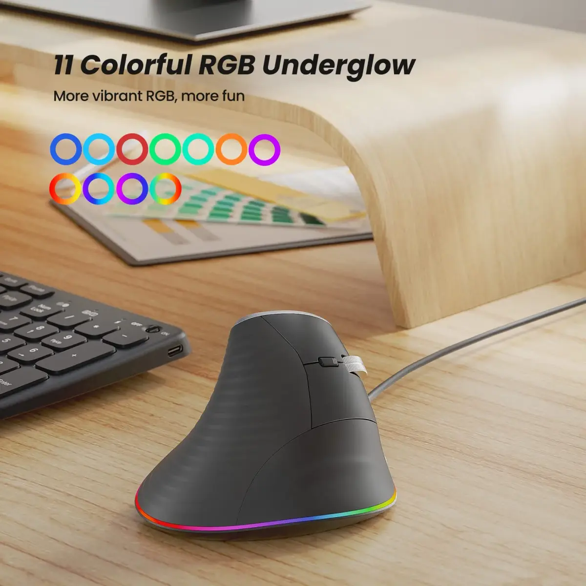Nulea M504 Wired Vertical Mouse with RGB Lighting | 3200 DPI Optical Sensor - view 8