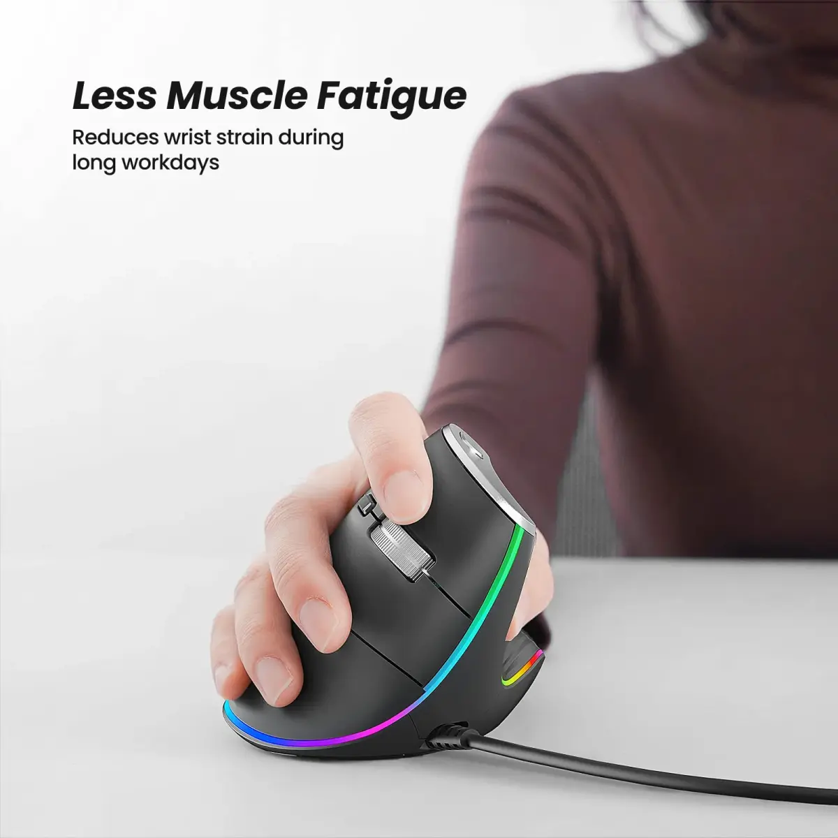 Nulea M504 Wired Vertical Mouse with RGB Lighting | 3200 DPI Optical Sensor - view 2