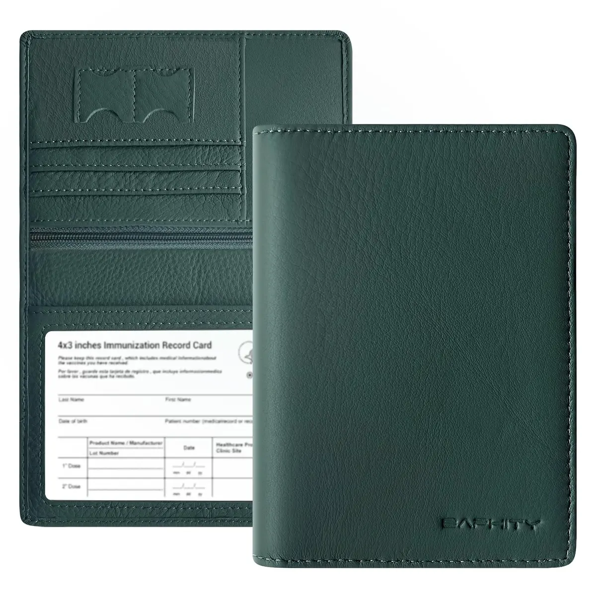 BAPHITY Genuine Leather RFID Blocking Passport Holder Wallet with Zipper | Green - main product image