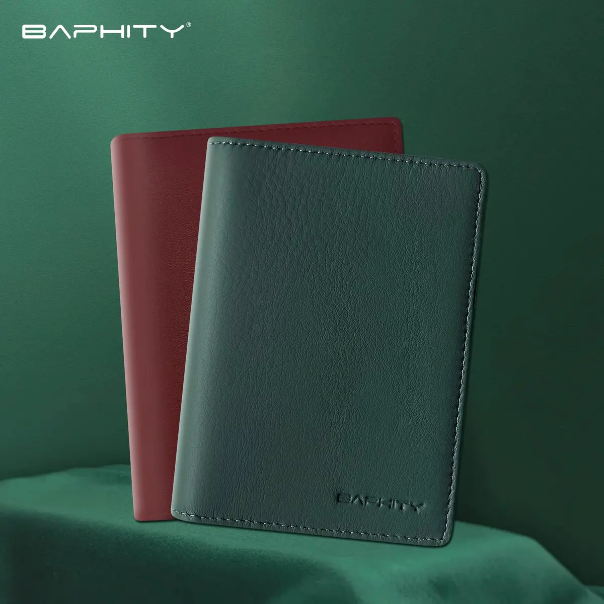BAPHITY Genuine Leather RFID Blocking Passport Holder Wallet with Zipper | Green - view 5