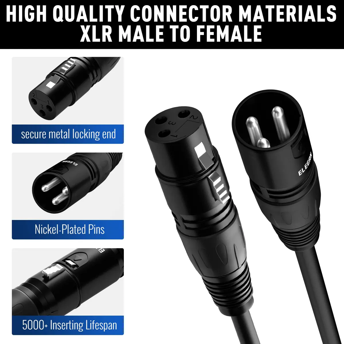 Elecan XLR Microphone Cable 200 Feet | Heavy Duty Balanced Shielded Mic Cord - view 2