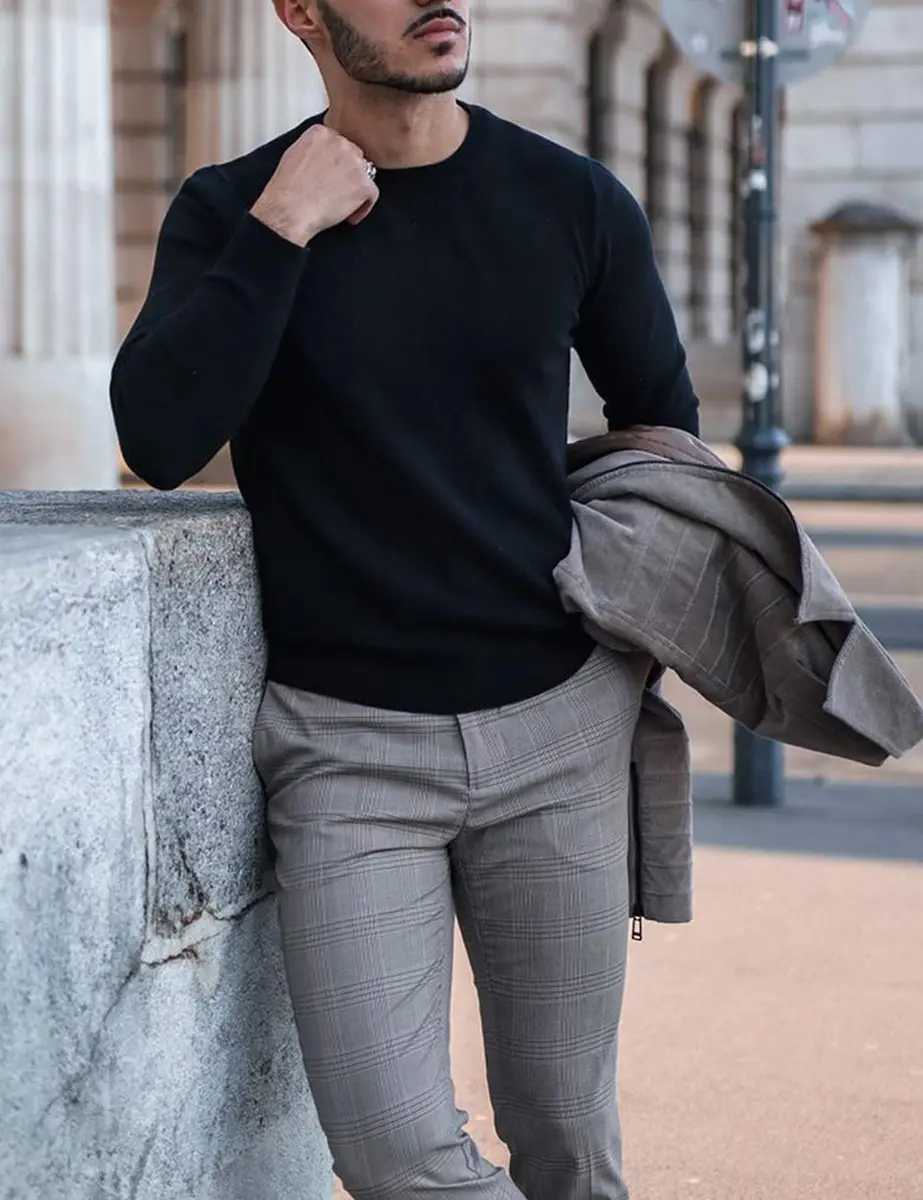 COOFANDY Men's Casual Cotton Crewneck Pullover Sweater - Black, 3X-Large (135.6 cm) - view 5