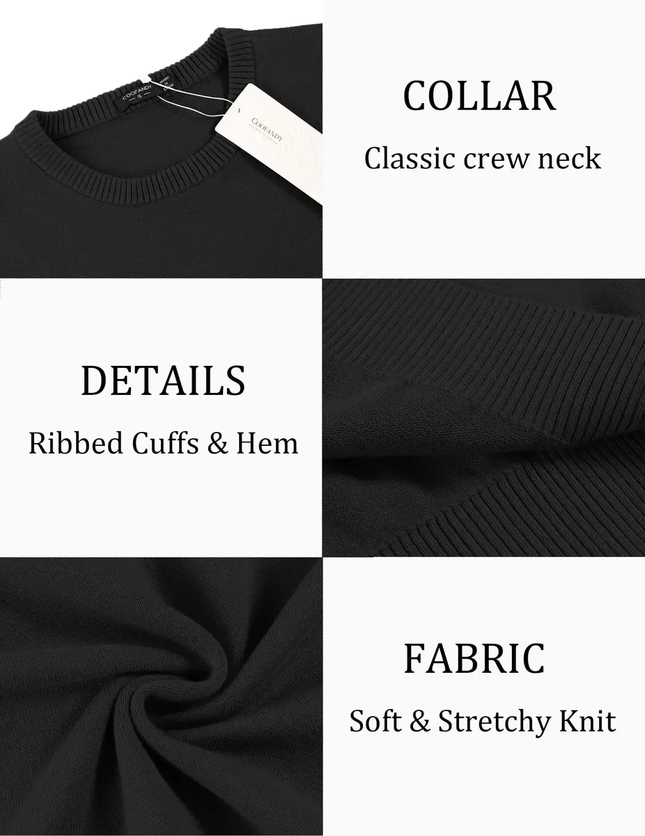 COOFANDY Men's Casual Cotton Crewneck Pullover Sweater - Black, 3X-Large (135.6 cm) - view 6