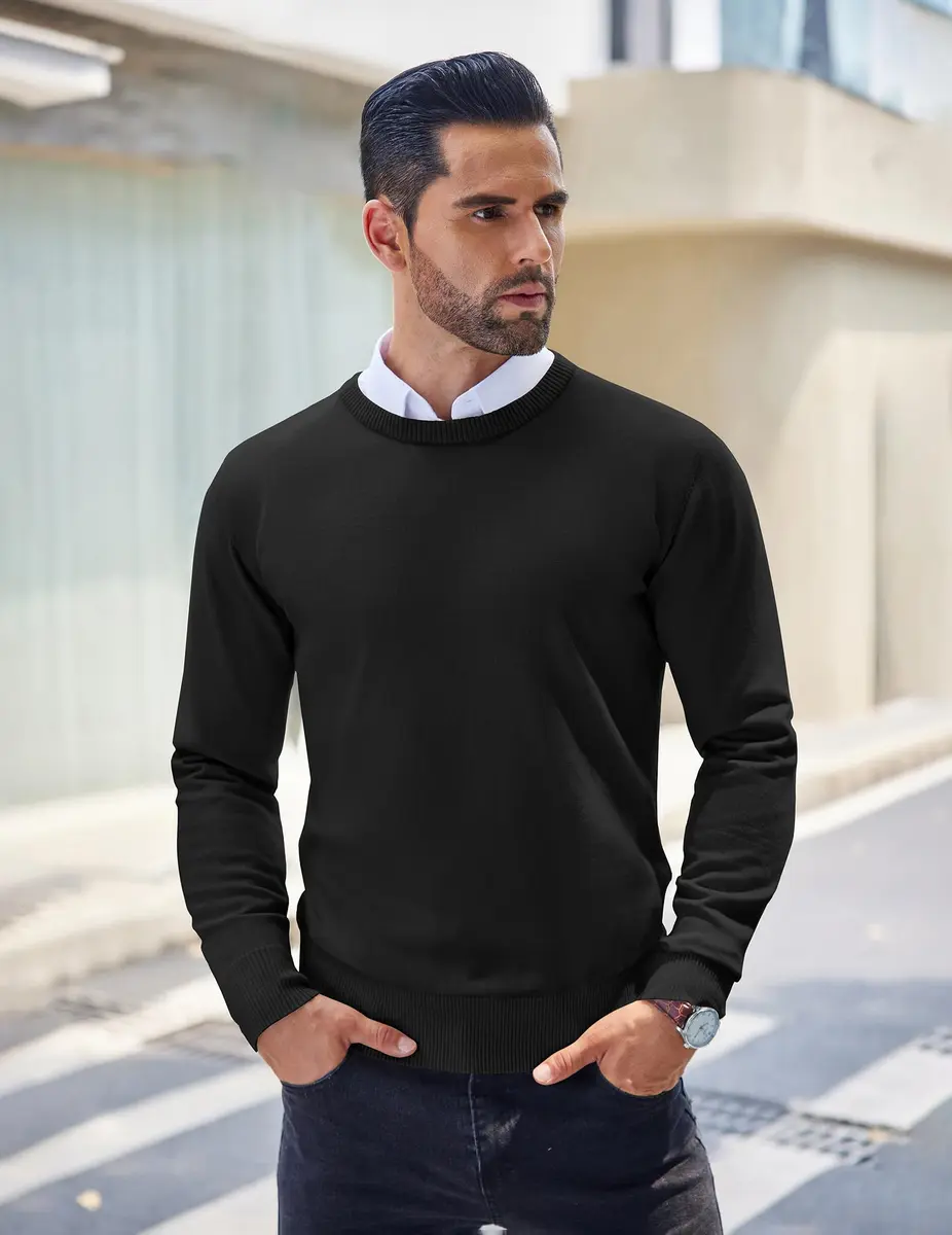 COOFANDY Men's Casual Cotton Crewneck Pullover Sweater - Black, 3X-Large (135.6 cm) - view 2